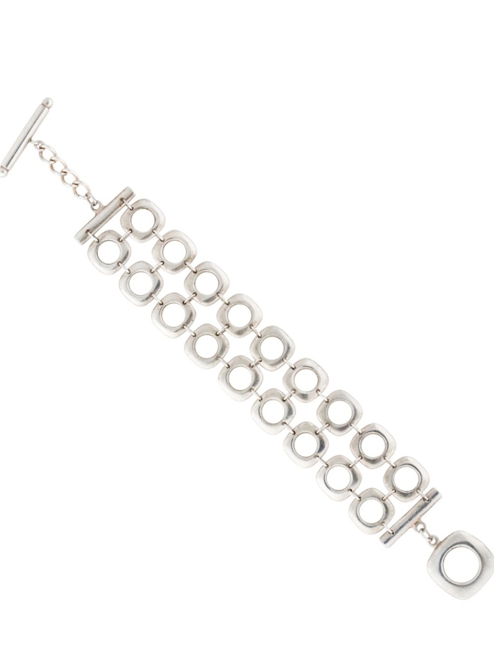 Sterling Silver 925 Filled Geometric Toggle Bracelet 8.5" Open Circle Link Jewel